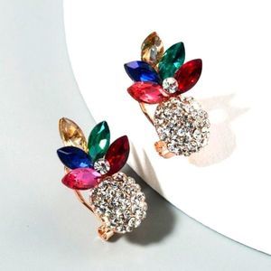 Rhinestone Clear Pineapple Multi Colored Pierced Earrings New